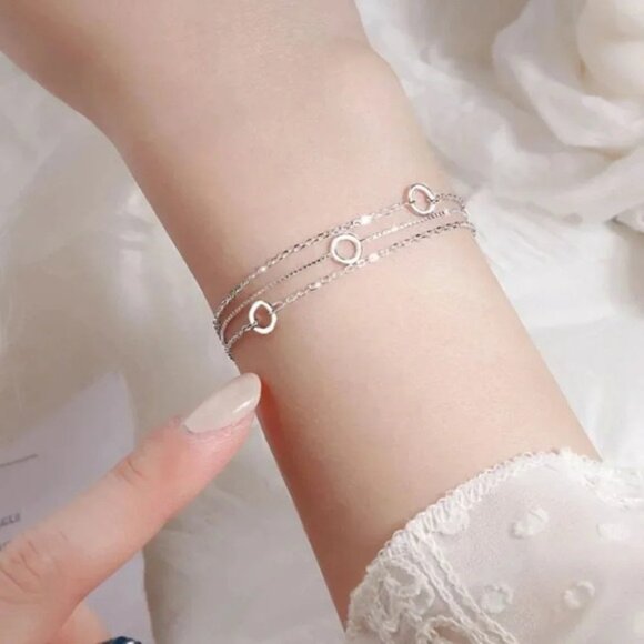 Dainty 925 Sterling Silver Circle Chain Bracelet - Picture 5 of 6